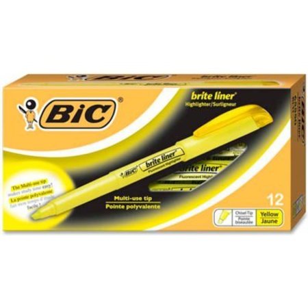 BIC Bic® Brite Liner Highlighter with Pocket Clip, Chisel Tip, Yellow Ink, Dozen BL11YW